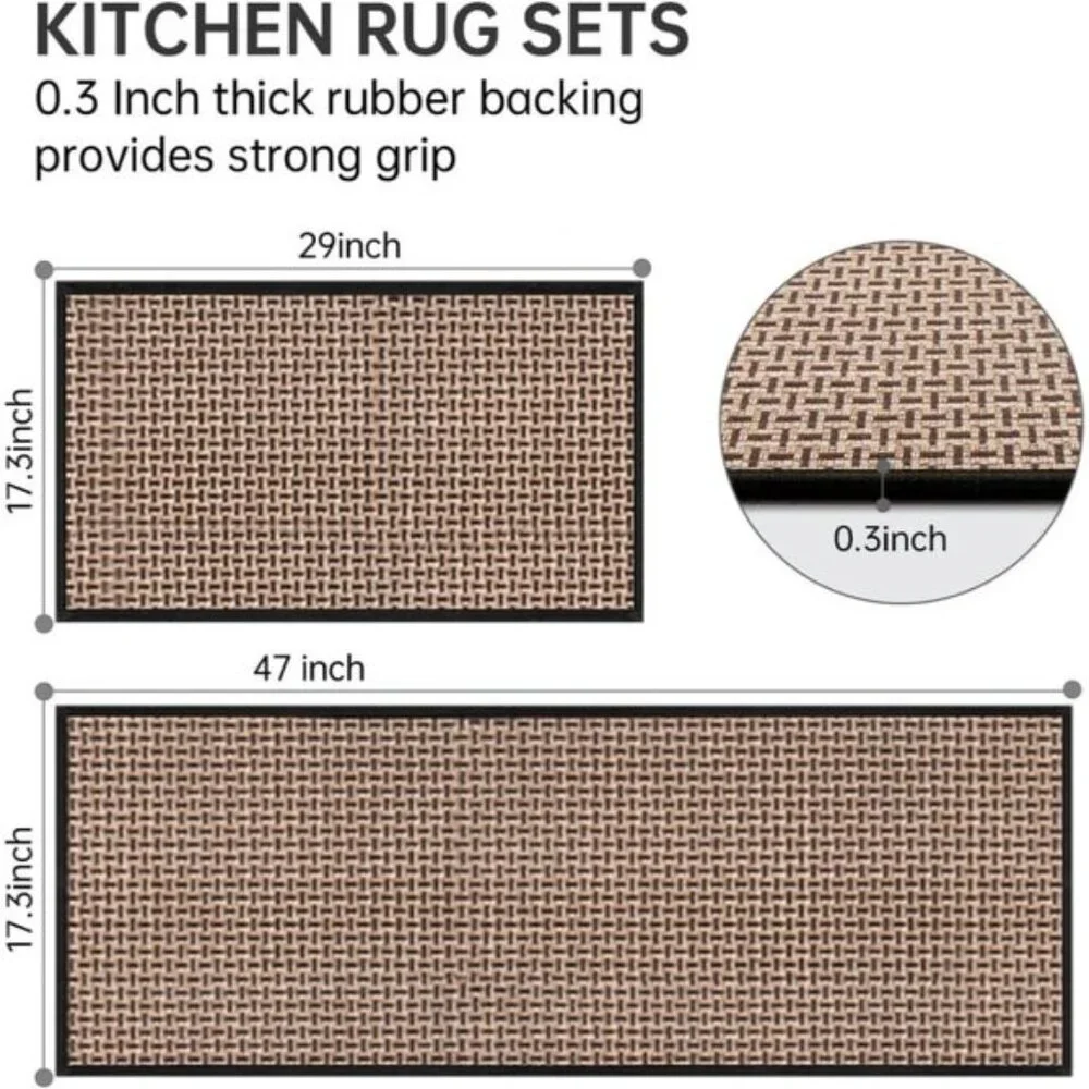 New 2PC Washable Kitchen Rug Set, Non-Skid Absorbent Runner Mats in Black